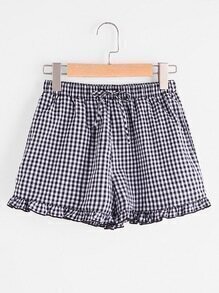 Drawstring Waist Frilled Gingham Shorts