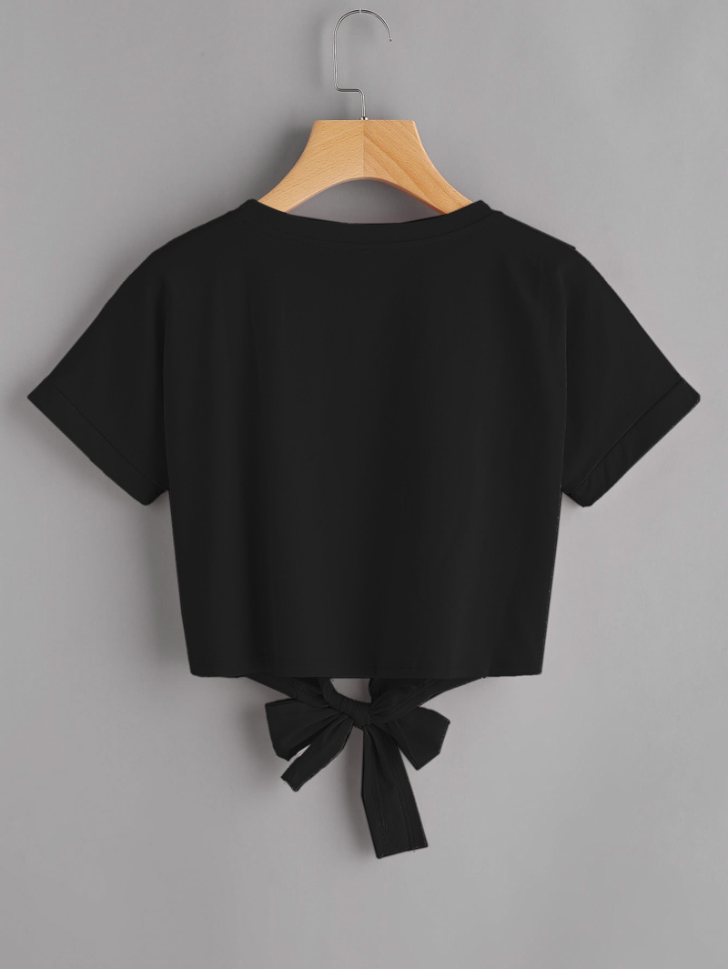 

Rose Patch Knot Front Tee, Black
