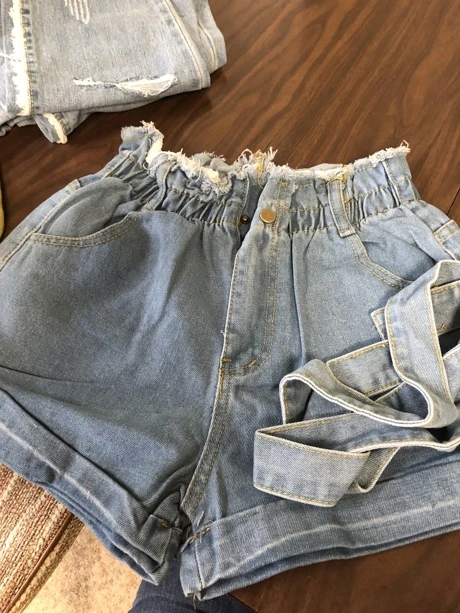 raw hem tie waist denim shorts