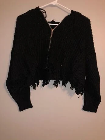 frayed drawstring hooded sweater